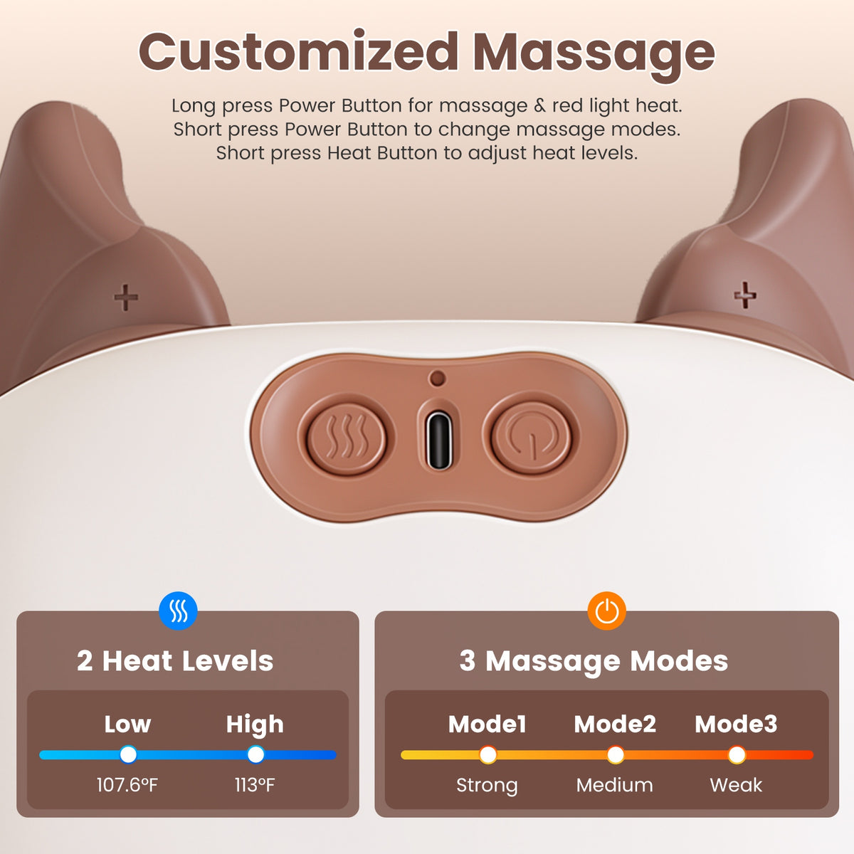 Heat levels and massage modes